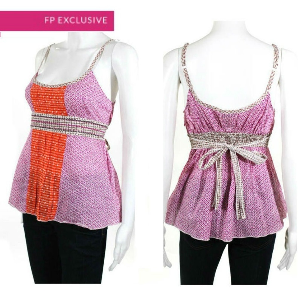 Free People Pink Red Silver White Geometric Top M